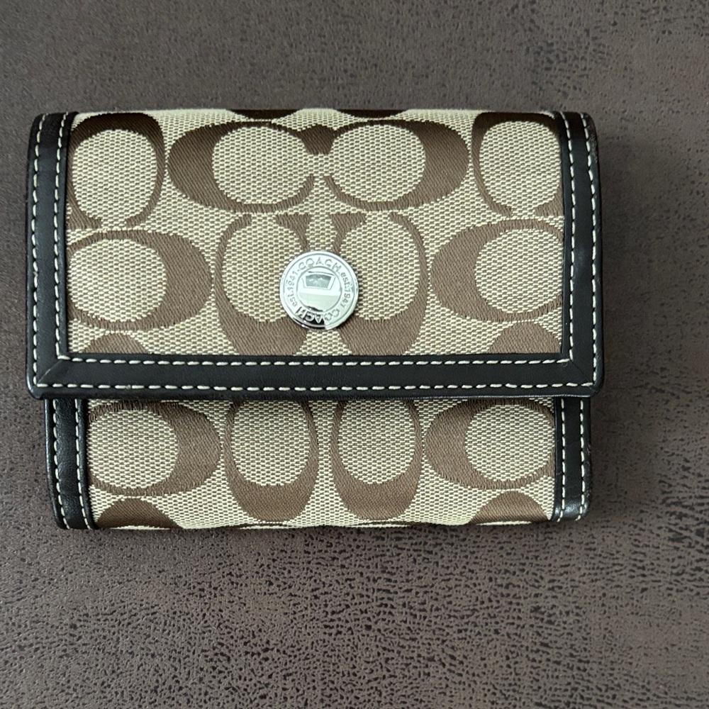 Coach Signature Brown and Cream Wallet